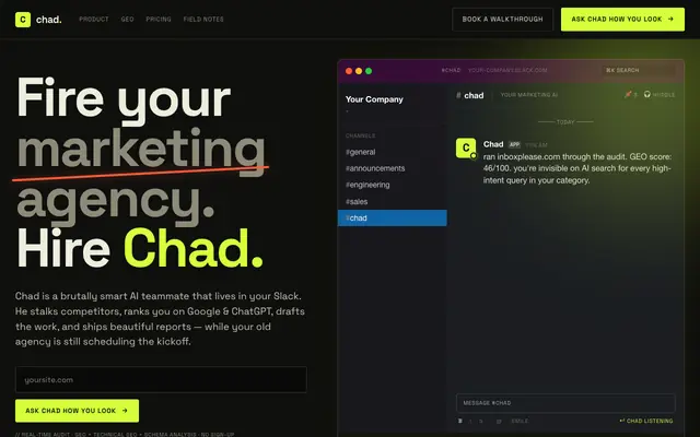 Screenshot of Chad — the AI marketing teammate that lives in Slack