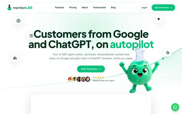 Screenshot of mentionLAB - Your SEO and AI traffic on autopilot