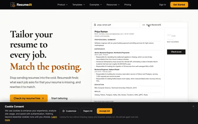Screenshot of Resumedit - AI-Powered Resume Builder