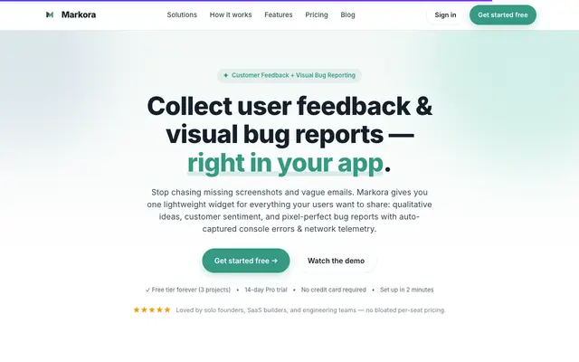 Screenshot of Markora — Visual Bug Reporting for Modern Teams