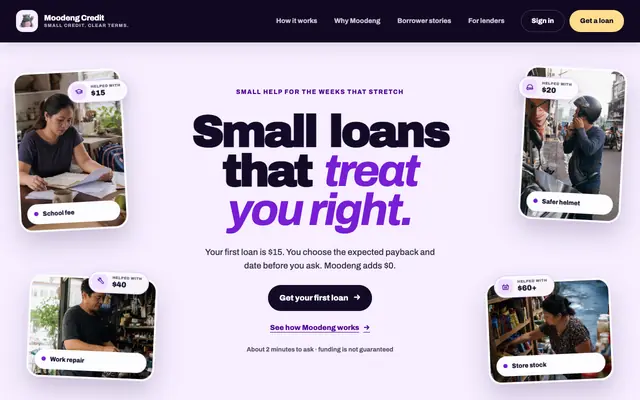 Screenshot of Moodeng Credit | Small loans with clear terms