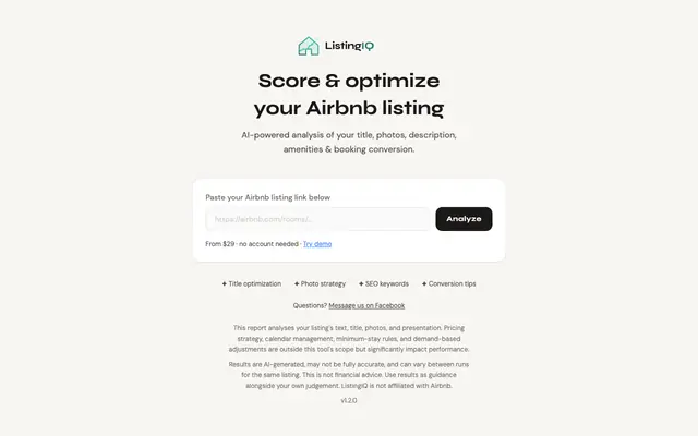 Screenshot of ListingIQ — Airbnb Listing Analyzer