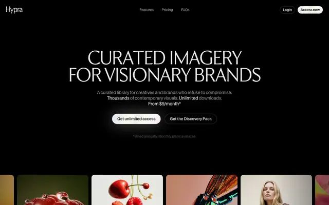 Screenshot of Hypra — Curated Imagery for Visionary Brands