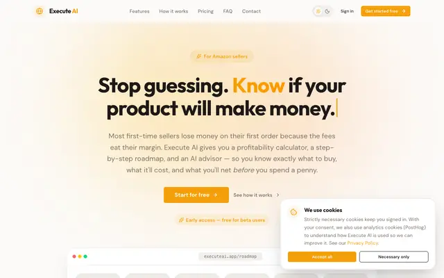 Screenshot of Execute AI — Amazon Seller Roadmap & AI Advisor