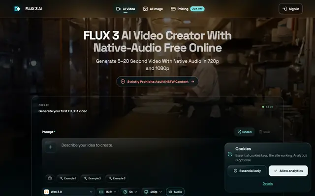 Screenshot of FLUX 3 AI Image Generator — Multimodal Creation and Editing