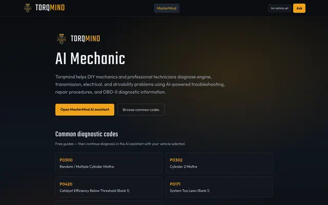 Screenshot of Torqmind – AI Mechanic & Automotive Diagnostic Assistant