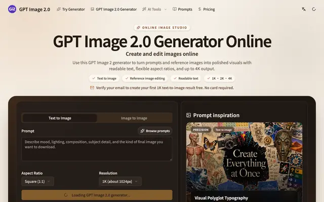 Screenshot of GPT Image 2 Generator Online – Try One Image Free