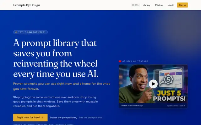 Screenshot of Prompts By Design — Proven AI prompts you can use right now