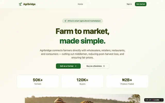 Screenshot of Agribridge — Farm to Market, Made Simple