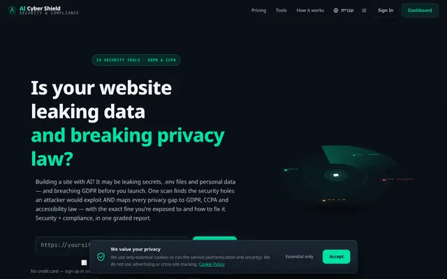 Screenshot of AI Cyber Shield — Security & Compliance