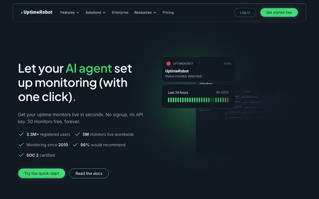 Screenshot of AI Agent Uptime Monitoring, No Signup | UptimeRobot