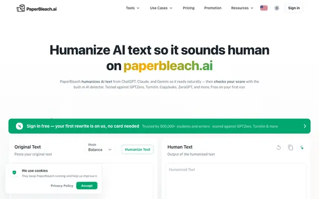 Screenshot of PaperBleach | AI Humanizer | Humanize text for Free