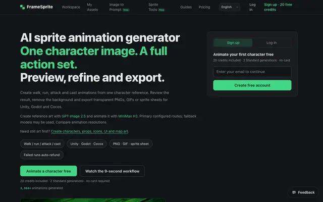 Screenshot of FrameSprite - AI 2D Game Character Sprite Animation Generator