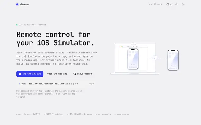 Screenshot of simbeam — remote control for your Mac's iOS Simulator
