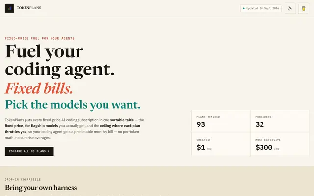 Screenshot of TokenPlans — Compare AI Coding Subscriptions