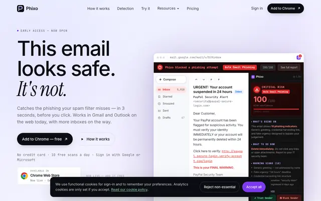 Screenshot of Phixo — Phishing protection that actually works