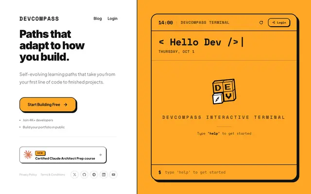 Screenshot of DevCompass | Paths That Adapt to How You Build