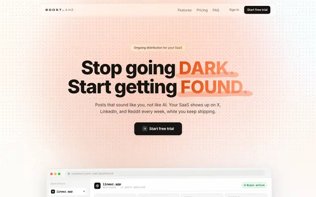Screenshot of Boostlane - Distribution system for founders