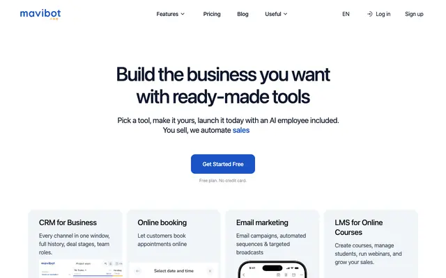 Screenshot of No-Code AI Chatbot, Website & Online Shop Builder with CRM | Mavibot