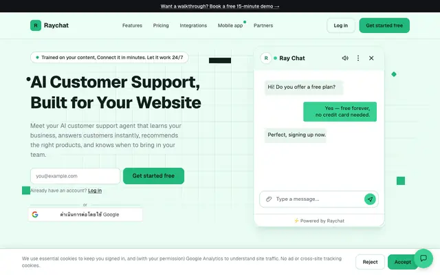 Screenshot of Raychat — Free Live chat and AI support for your website · Raychat
