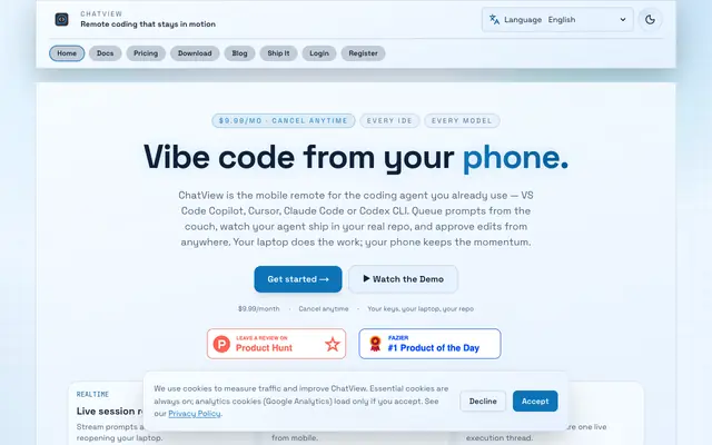 Screenshot of Vibe Code From Your Phone | ChatView