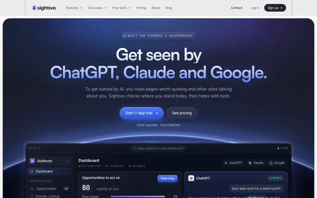 Screenshot of Sightivo - Get Mentioned. Rank Higher. Get Cited by AI.