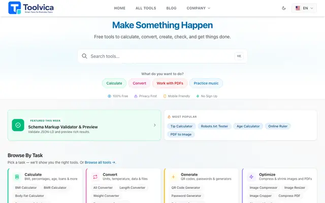 Screenshot of Toolvica — Your Everyday Online Toolbox