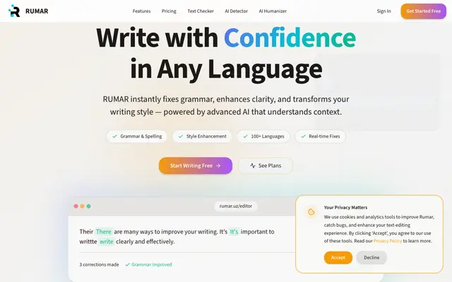 Screenshot of RUMAR – AI Writing Assistant