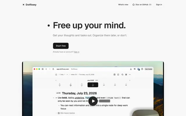 Screenshot of Dotflowy — free up your mind