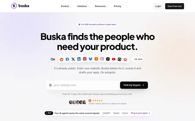 Screenshot of Buska - Social Listening for Lead Generation | Finds Buyers, Not Mentions | Busk