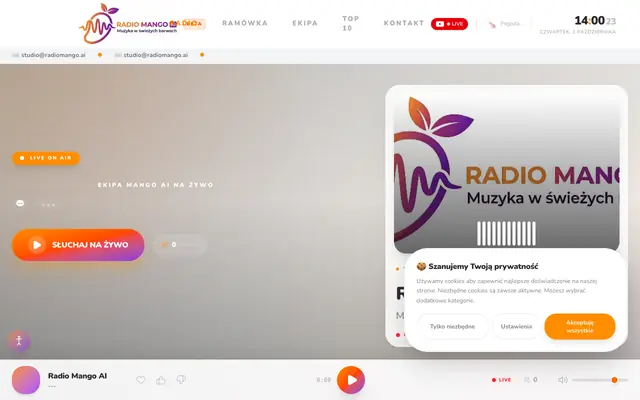 Screenshot of Radio Mango AI — Muzyka w świeżych barwach | Najlepsze Radio AI w Polsce