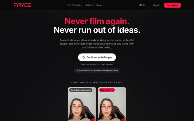 Screenshot of Fayce — Teach your audience without filming yourself
