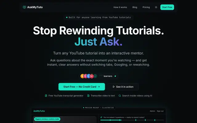 Screenshot of AskMyTuto — Stop Rewinding Tutorials. Just Ask.