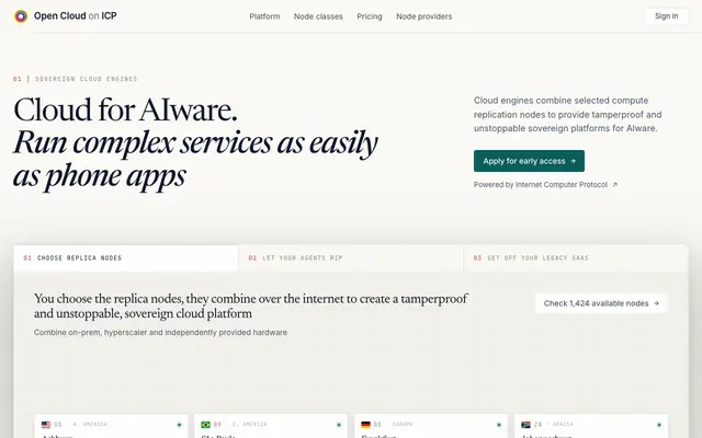 Screenshot of Open Cloud: Sovereign cloud engines on the Internet Computer