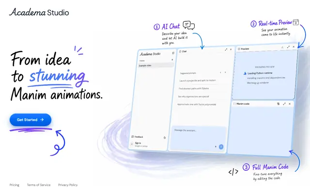 Screenshot of Academa Studio | AI-Native Manim Editor