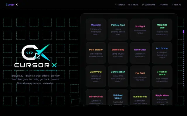 Screenshot of CursorX - Custom Cursor Showcase for Developers