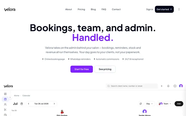 Screenshot of Velora | Smart Salon Management Software | Velora