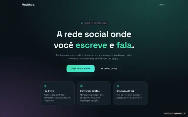 Screenshot of MuchTalk — social network for text and voice