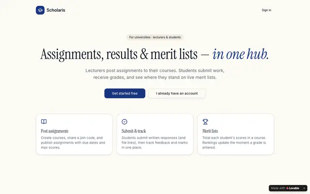 Screenshot of Scholaris — Campus Assignments, Results & Merit Lists