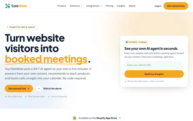 Screenshot of AI Agent for Sales & Support | YourSaleMate