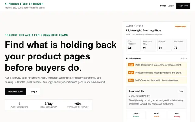 Screenshot of AI Product SEO Optimizer