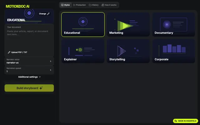 Screenshot of MotionDoc AI — Document to Video, Instantly