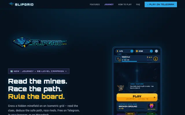 Screenshot of SlipGrid — Read the mines. Race the path. Rule the board.