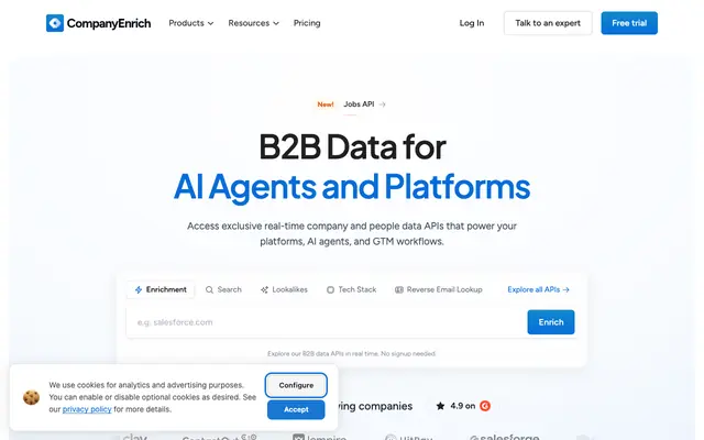 Screenshot of Company and People Data APIs for AI Agents and Platforms