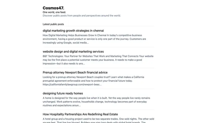 Screenshot of Cosmos47 | One world, one feed