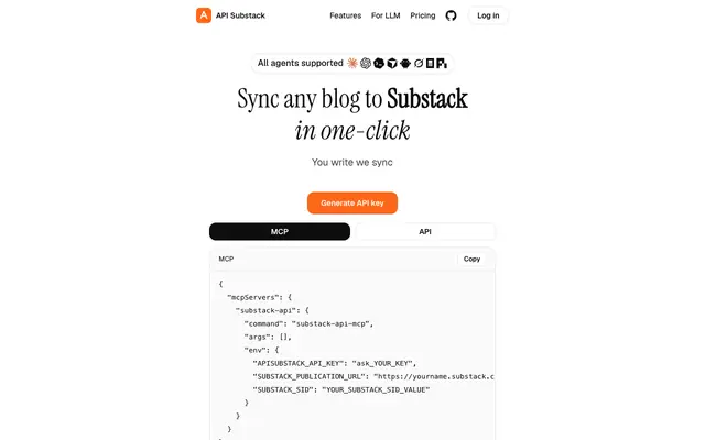 Screenshot of API Substack — Posting API for Substack authors