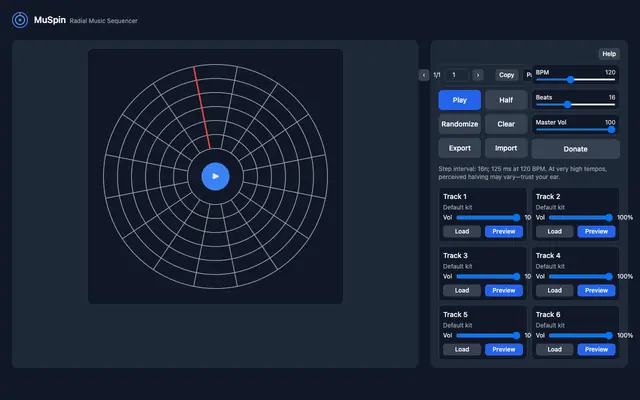 Screenshot of MuSpin - Radial Music Sequencer