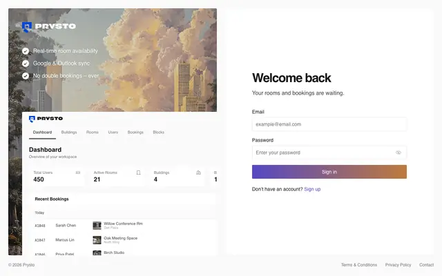Screenshot of Prysto - Book a Room