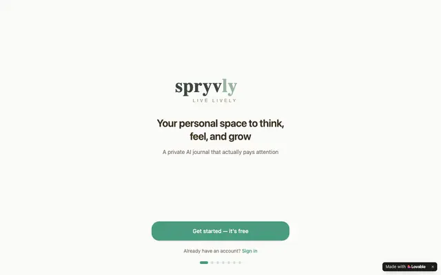 Screenshot of Spryvly — AI Journaling & Mood Tracking App