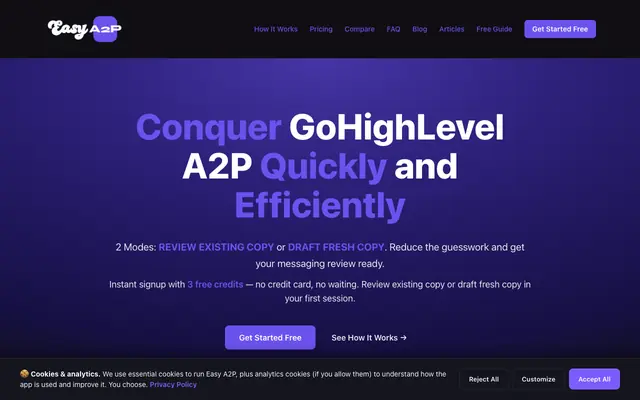 Screenshot of Easy A2P — Conquer GoHighLevel A2P 10DLC Registration